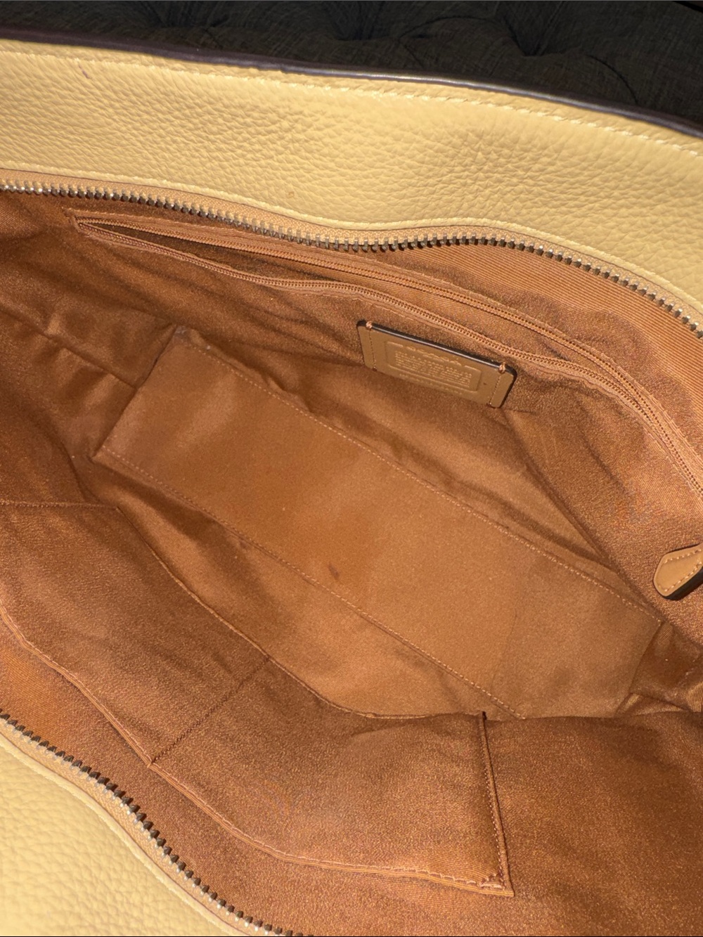 Coach Bag Cammie Pale Yellow Pebbled Leather Tote with Chain-Strap Handles - Picture 9 of 17